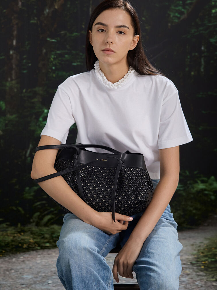 Calla Woven Tote Bag, Black, hi-res