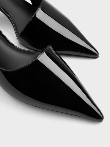 Patent Pointed Slingback Pumps, Black Patent, hi-res