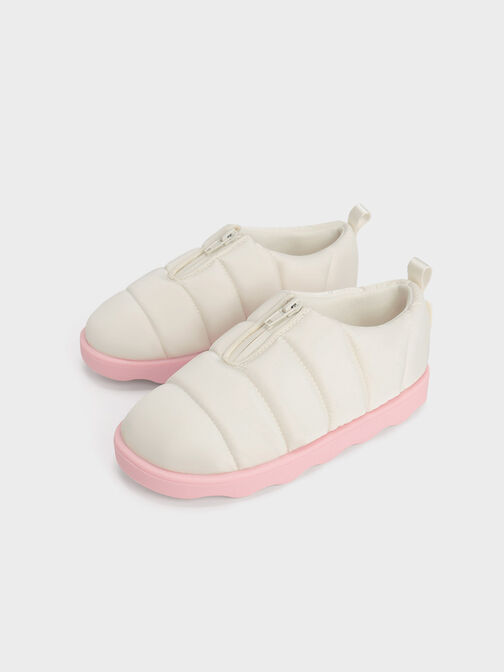 Girls' Puffy Nylon Panelled Loafers, Chalk, hi-res