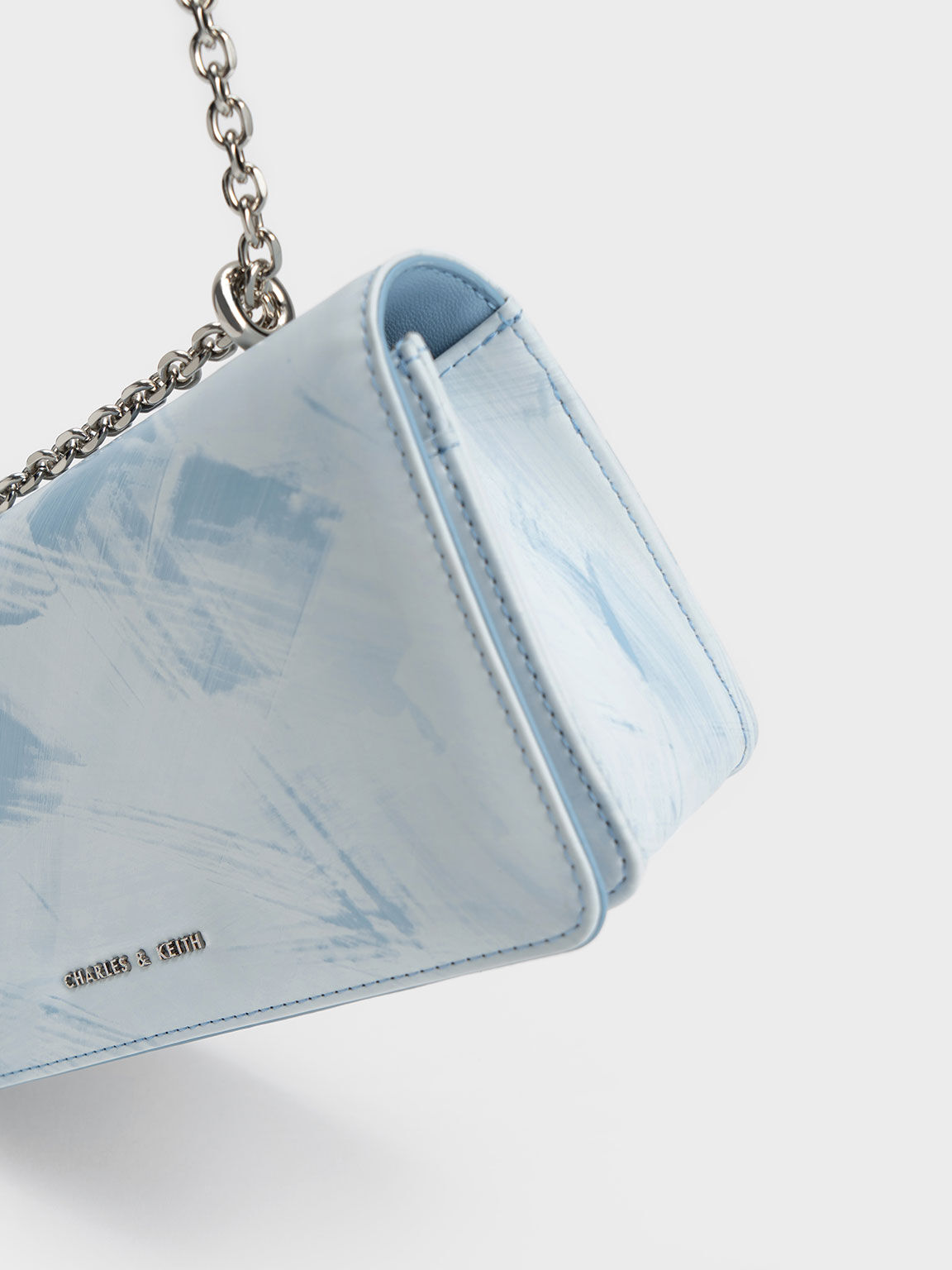 Paffuto Chain Handle Textured Long Wallet, Light Blue, hi-res
