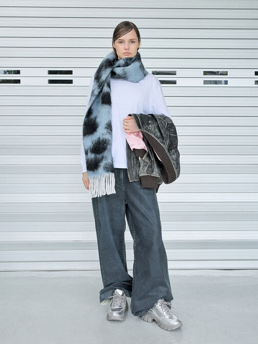 Yunna Metallic Leather & Recycled Fabric Chunky Sneakers, Silver, hi-res