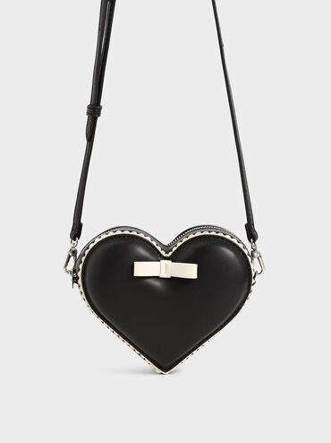 Heart-Shaped Crossbody Bag, Black, hi-res