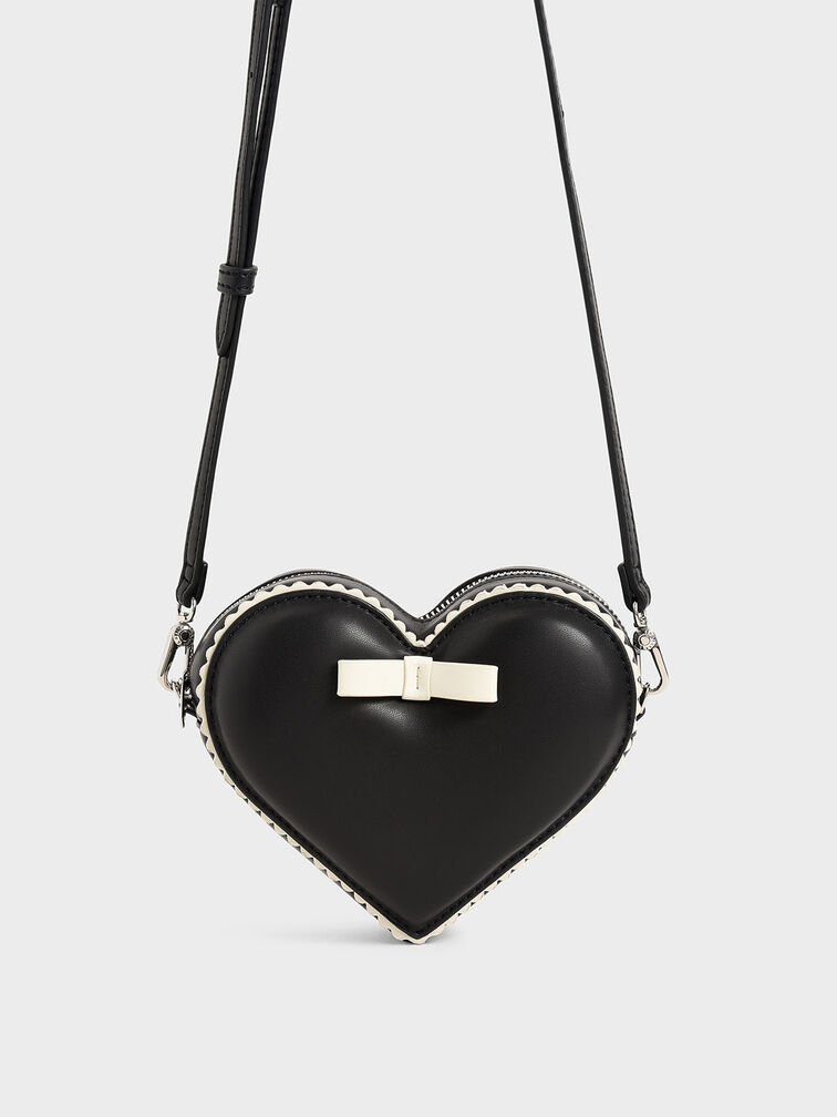 Heart-Shaped Crossbody Bag, Black, hi-res