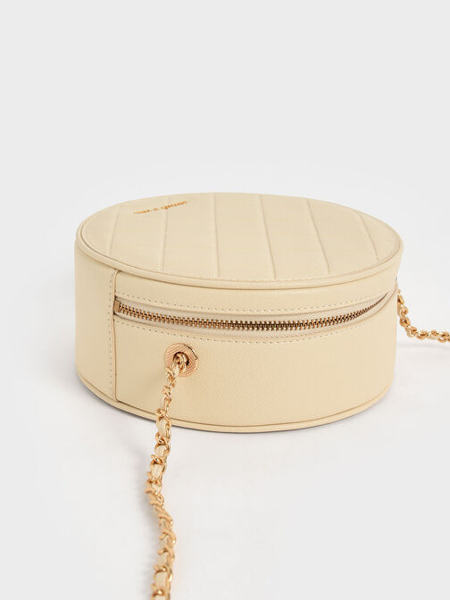 Bolso circular acolchado Kwan, Beige, hi-res