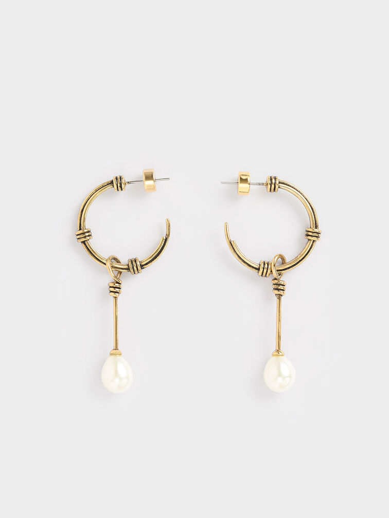 Circular Pearl Drop Earrings, Gold, hi-res