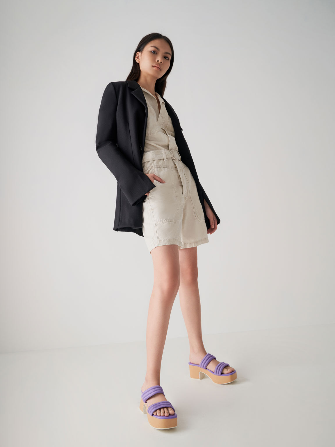 Textured Strappy Platform Sandals, Purple, hi-res