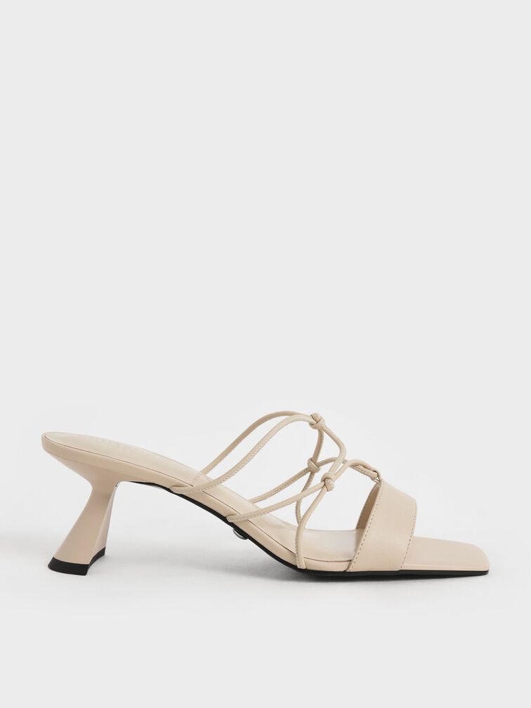 Strappy Leather Sculptural Heel Sandals, Beige, hi-res