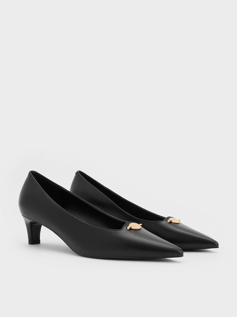 Metallic-Accent Pointed-Toe Blade-Heel Pumps, Black, hi-res