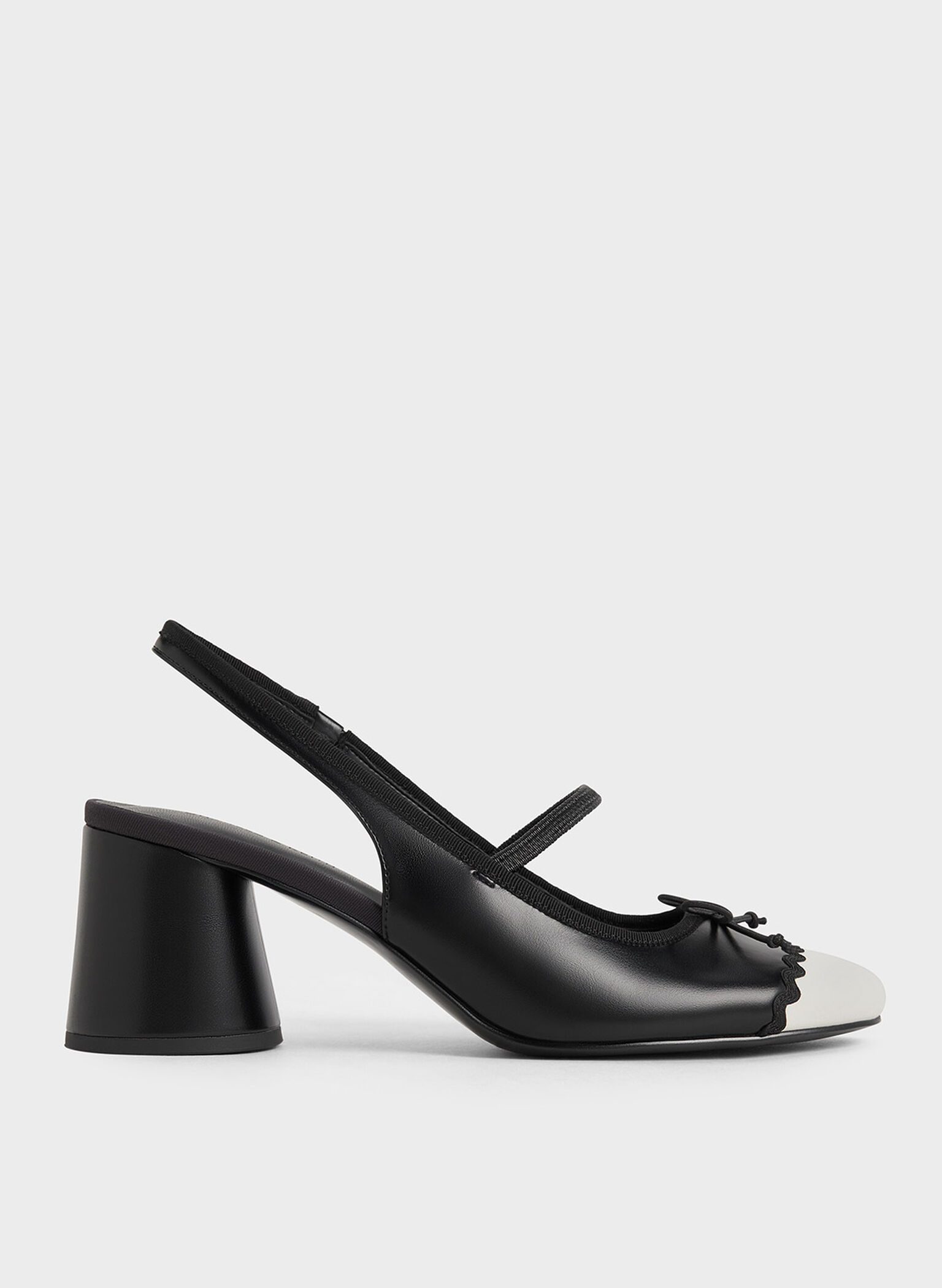 Two-Tone Bow Slingback Pumps, Black, hi-res