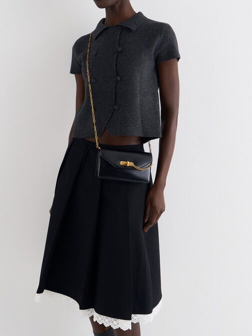Samantha Envelope Chain-Embellished Crossbody Bag, Black, hi-res