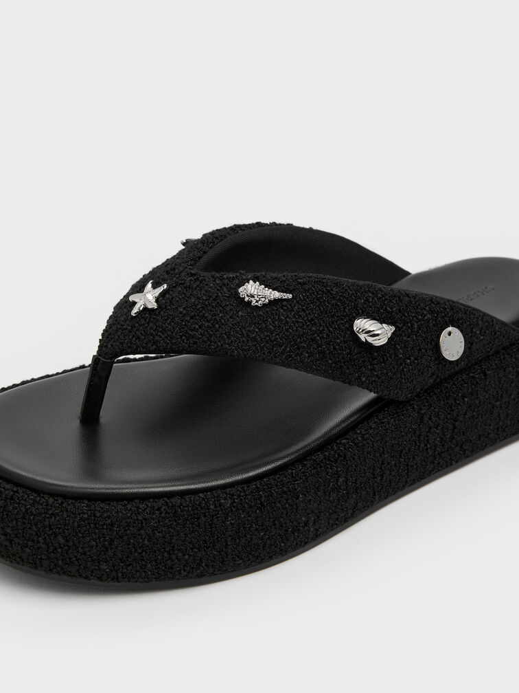 海洋風毛呢夾腳拖鞋, 黑色特別款, hi-res