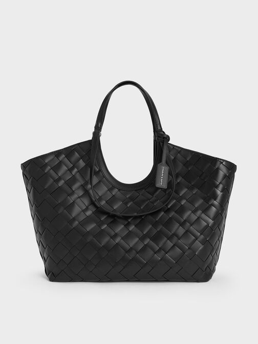 Ivette Woven Tote Bag, Noir, hi-res