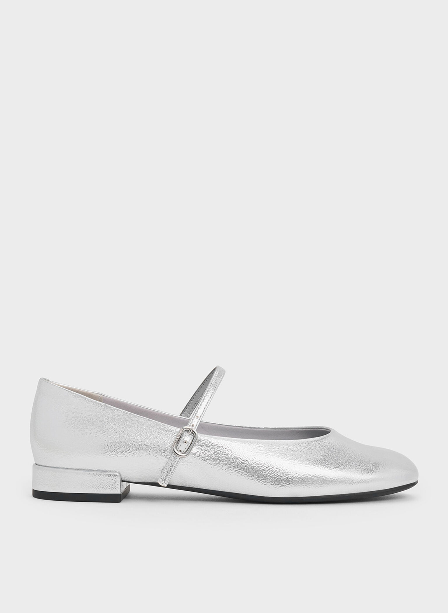 Gertrude Metallic Round-Toe Mary Janes, Silver, hi-res
