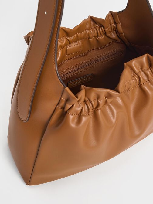 Brigette Ruched Shoulder Bag, Brown, hi-res