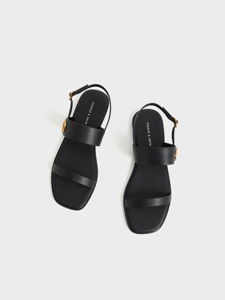 Metallic Accent Back Strap Sandals, Black, hi-res