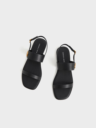 Metallic Accent Back Strap Sandals, Black, hi-res
