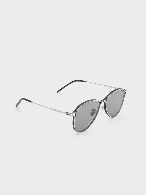 Metallic Accent Aviator Sunglasses, Black, hi-res