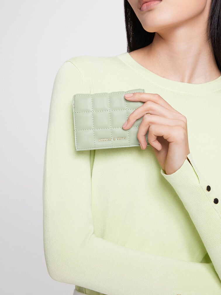 Padded Quilted Cardholder, Sage Green, hi-res