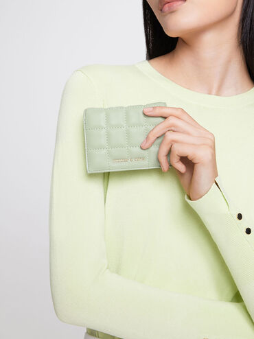 Padded Quilted Cardholder, Sage Green, hi-res