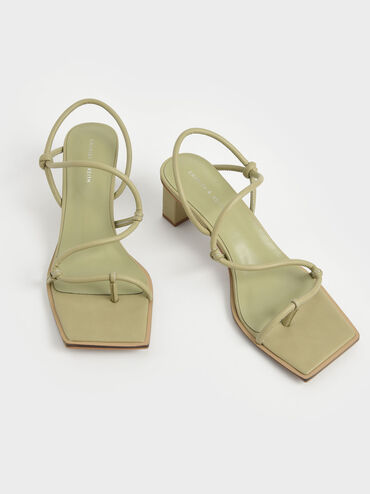 Strappy Toe-Loop Heeled Sandals, Taupe, hi-res
