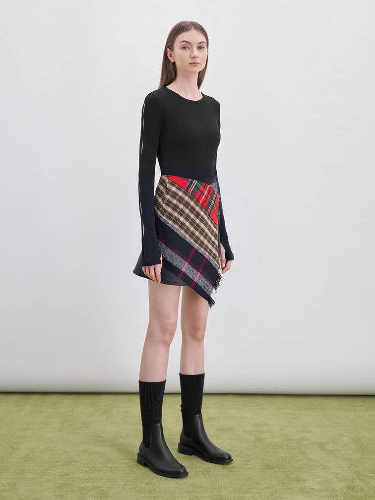 Knee-High Knitted Sock Boots, Black, hi-res