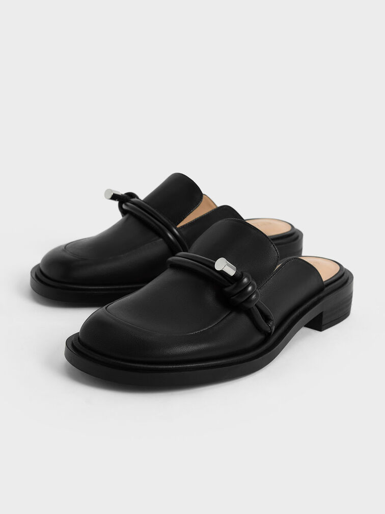 Leather Knotted Loafer Mules, Black, hi-res