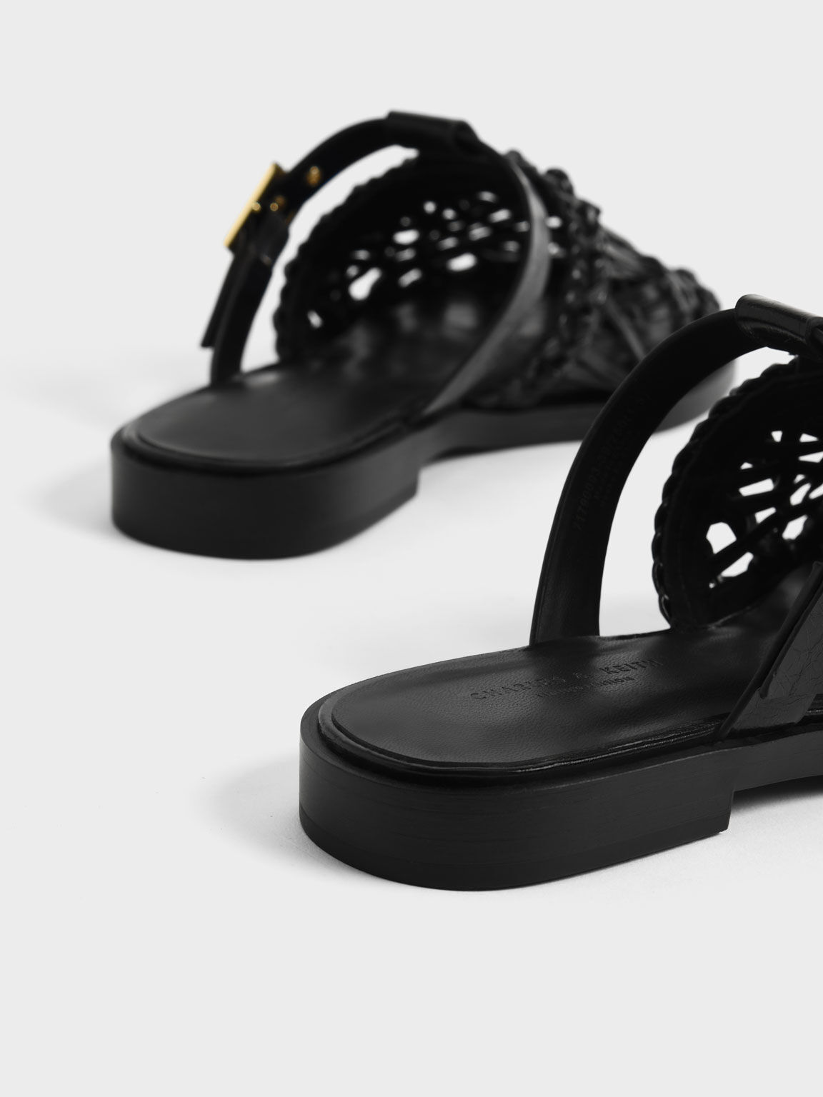 Panama Wrinkled Patent Fringe Flat Mules, Black, hi-res