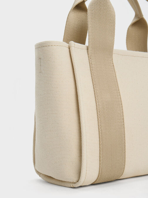 Kay Canvas Contrast-Trim Tote Bag, Taupe, hi-res