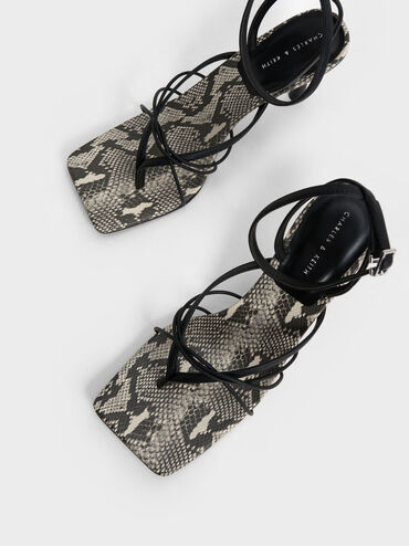 蛇紋編織細跟涼鞋, 原色動物紋, hi-res