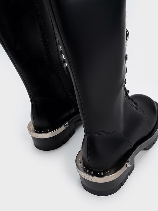Lotso Furry Knee-High Combat Boots, Black Textured, hi-res
