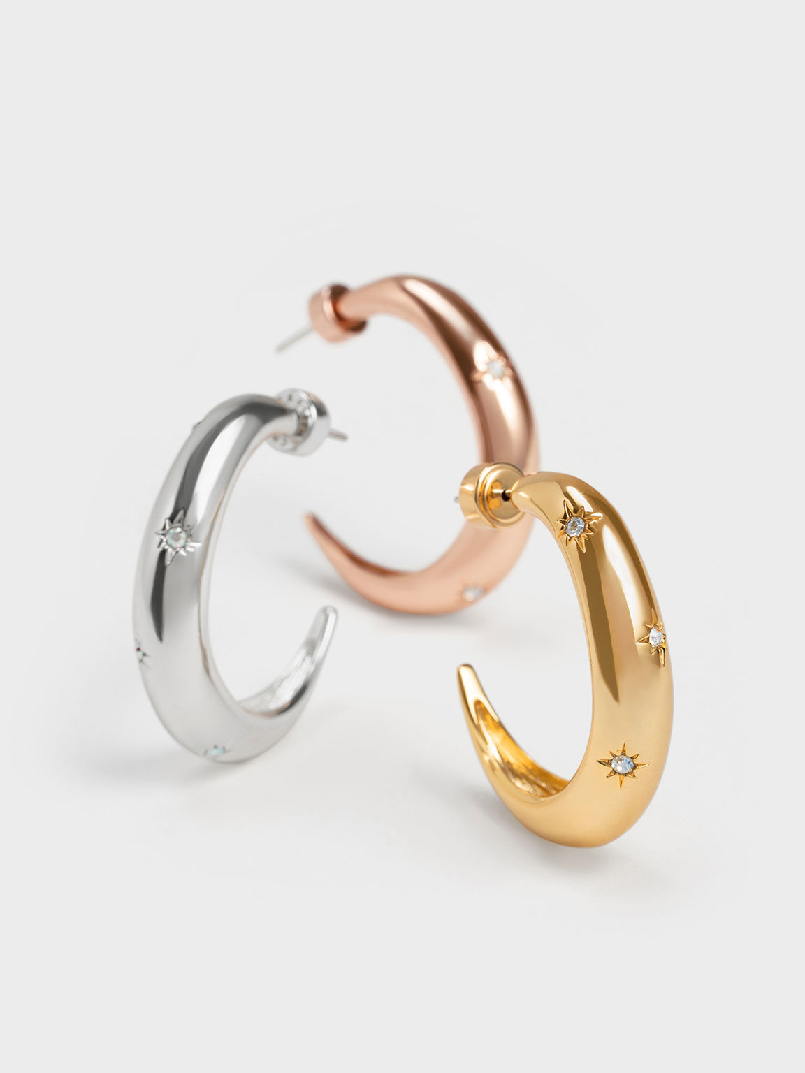 Star Motif Crystal-Embellished Hoop Earrings, Rose Gold, hi-res