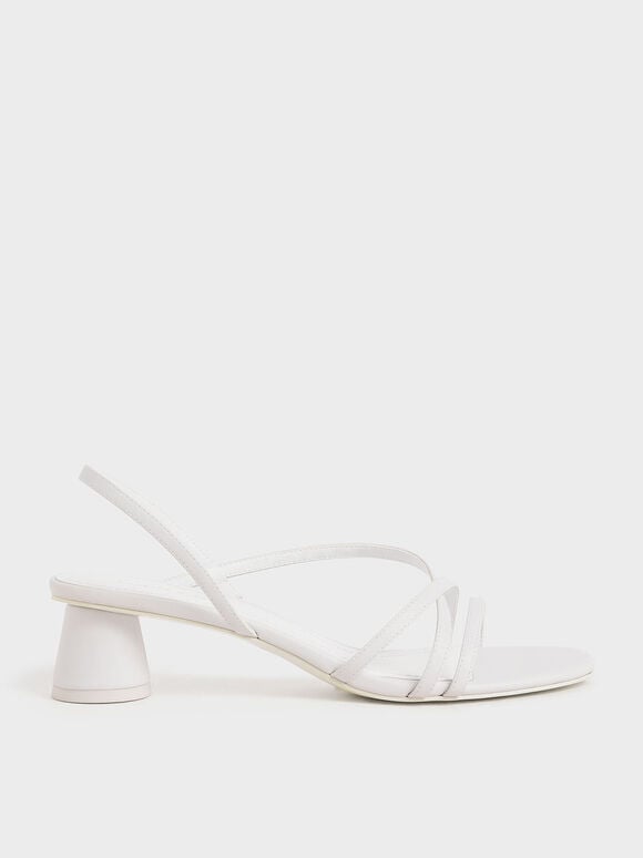Strappy Cylindrical Heel Sandals, White, hi-res