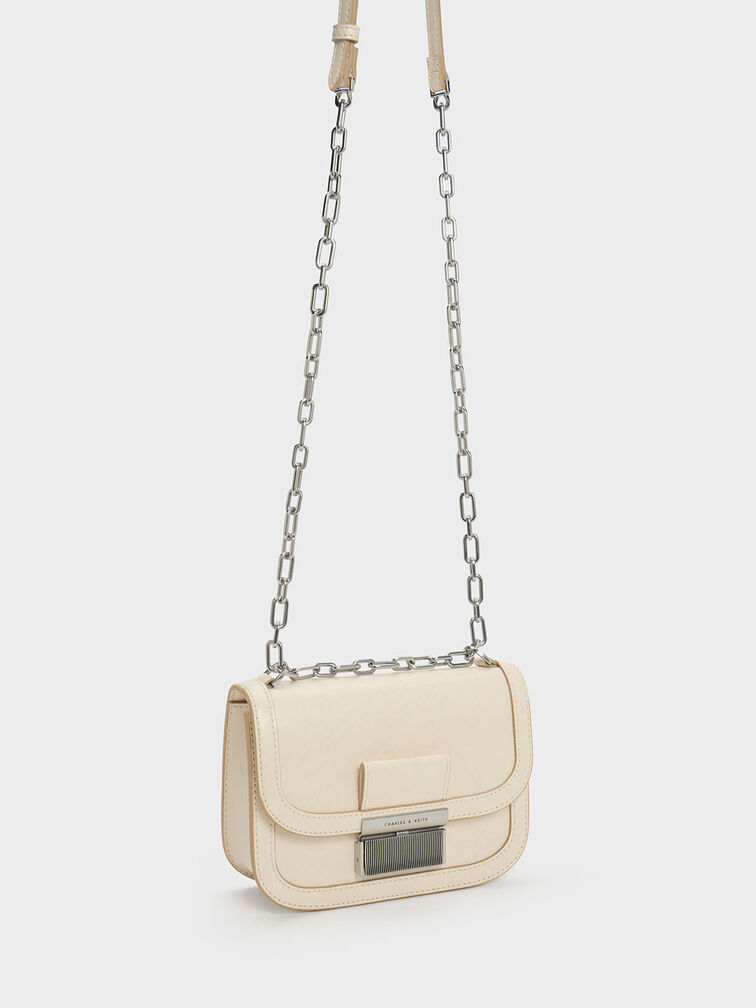 Bolso Charlot con correa de cadena, Beige, hi-res