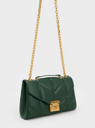 Eudora Chevron Trapeze Bag, Dark Green, hi-res