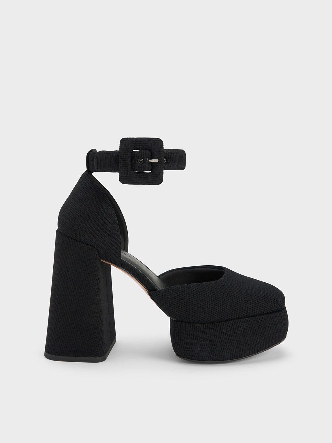 Zapatos D'Orsay Tejidos con Plataforma y Hebilla, Black, hi-res