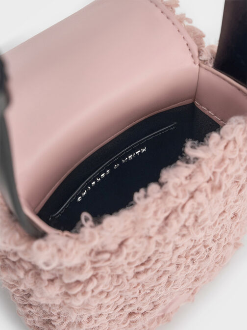 Mini bolso efecto pelo, Rosa, hi-res