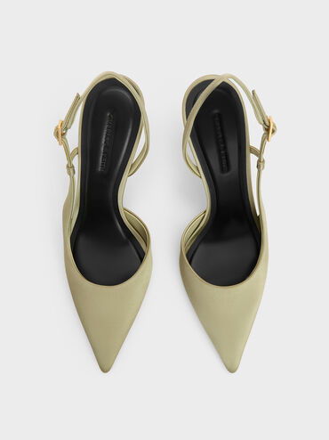 Wynn Recycled Polyester Pointed-Toe Sculptural-Heel Slingback Pumps, Green, hi-res