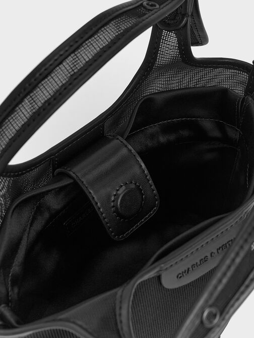 Bolso tote Malla con lentejuelas y flores, negro azabache, hi-res