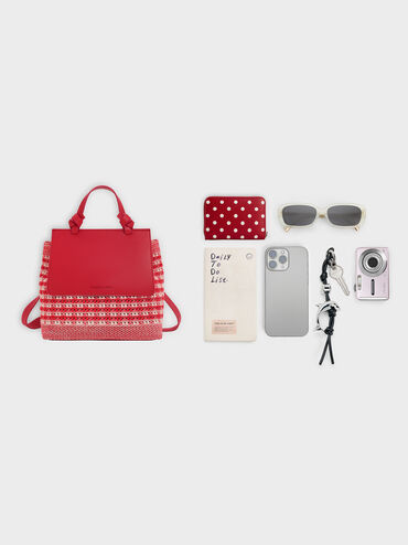 Girls' Ida Knitted Gingham Backpack, Gingham Red, hi-res