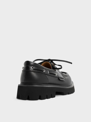 Ridged-Sole Boat Shoes, Black, hi-res