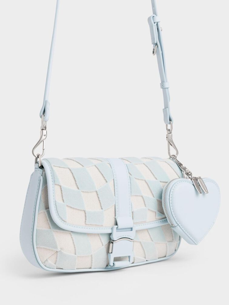 Zetta Checkered Canvas Crossbody Bag, Light Blue, hi-res