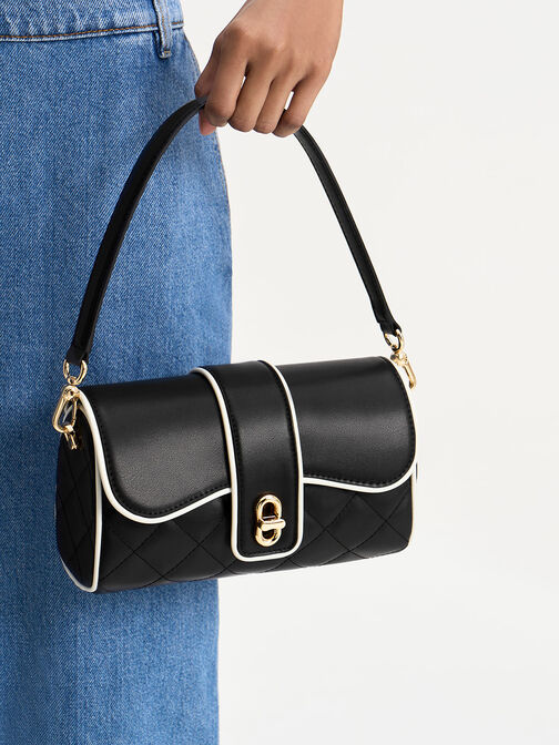 Contrast-Trim Belted Crossbody Bag, Black, hi-res