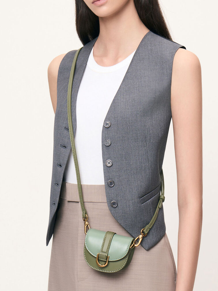 Micro Gabine Two-Tone Saddle Bag​, Olive, hi-res