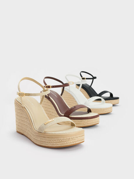 Linen Espadrille Wedges, Beige, hi-res