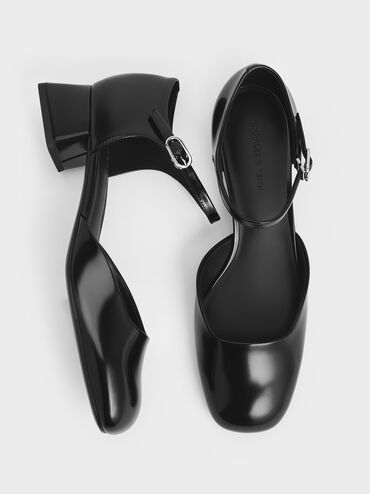 Zapatos D'Orsay con correa en el tobillo, Negro pulido, hi-res