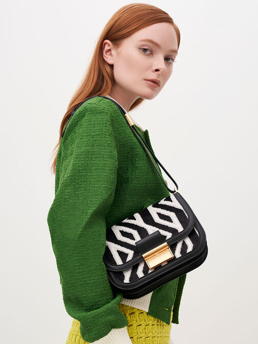 Charlot Jacquard Printed Bag, Black, hi-res