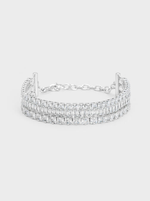 Crystal Triple-Row Tennis Bracelet, Silver, hi-res