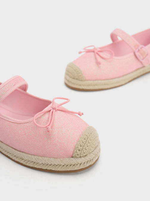 Girls' Glittered Bow Espadrilles, Light Pink, hi-res