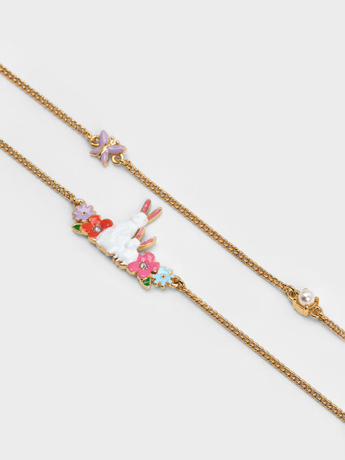 Rabbit & Flower Double Necklace, Multi, hi-res