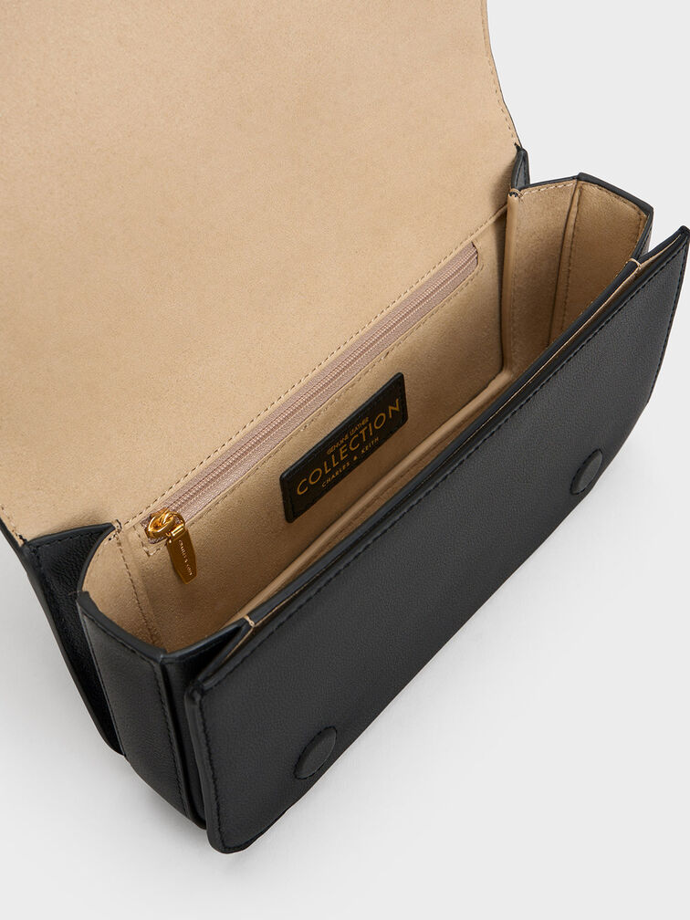 Leather Chain Strap Bag, Black, hi-res